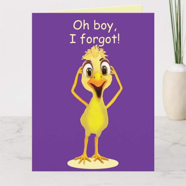 I'm Sorry Little Chicken Belated Purple Birthday Card (Front)