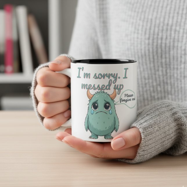 I'm Sorry – Teary-Eyed Cute Monster Apology gift Two-Tone Coffee Mug (Creator Uploaded)