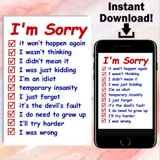 "I'm Sorry" with Great Excuses! Note Card