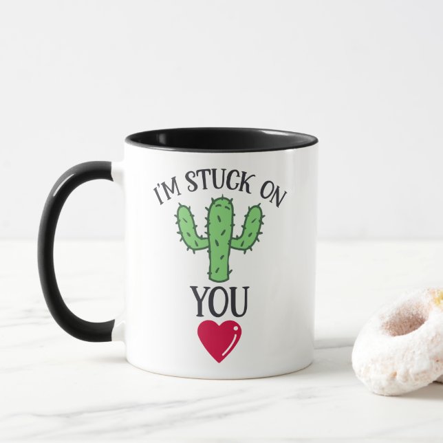 'I'm stuck on you' Cactus Quote  Mug (With Donut)