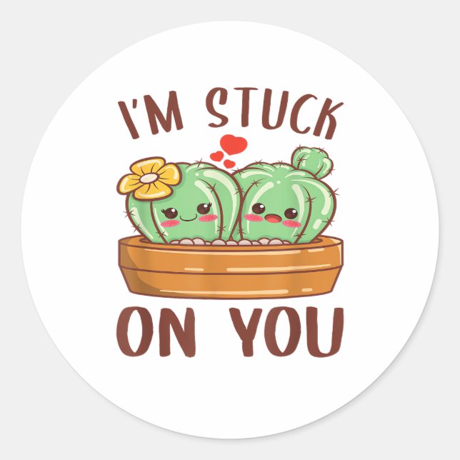 Im Stuck On You Cactus Succulent Valentines Day Cu Classic Round Sticker (Front)