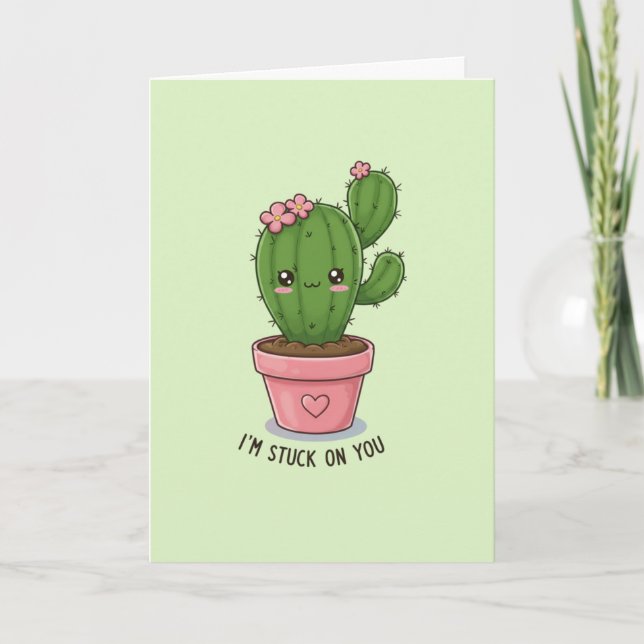 I'm Stuck on You:  Cute Cactus Valentine's Day Card (Front)