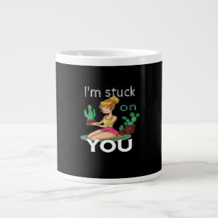 Im Stuck On You Funny Cactus Gardening Playful Des Large Coffee Mug