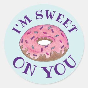 I'm Sweet On You Pink Doughnut Doughnut Foodie Lov Classic Round Sticker