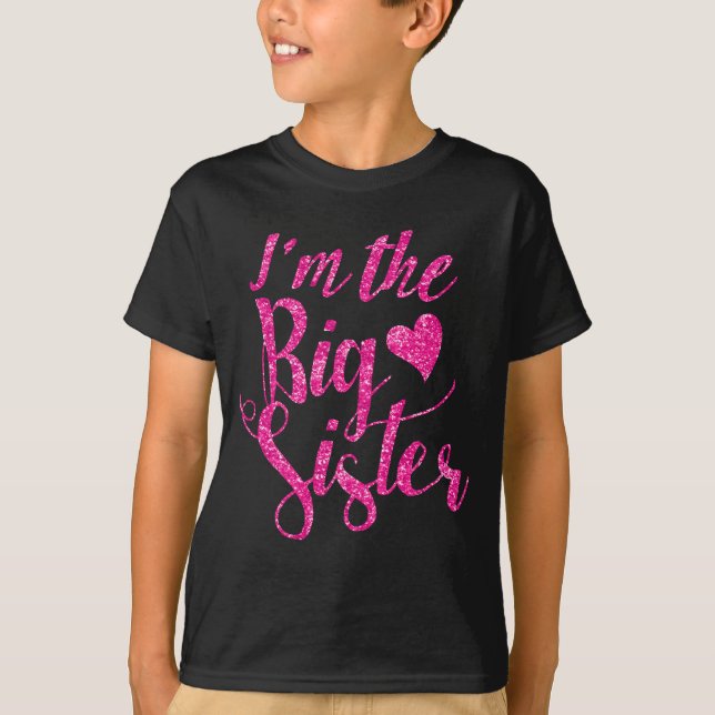I'm the Big Sister|Hot Pink Glitter-Print T-Shirt (Front)