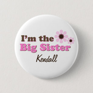 I'm The Big Sister Mod Flowers Personalised 6 Cm Round Badge