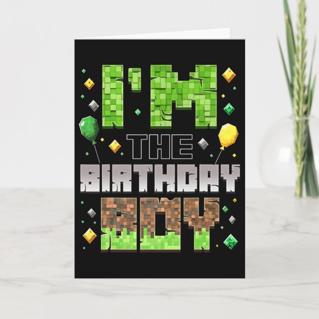 I'm The Birthday Boy Party Gamer Pixel Boy Kid Bir Card (Front)