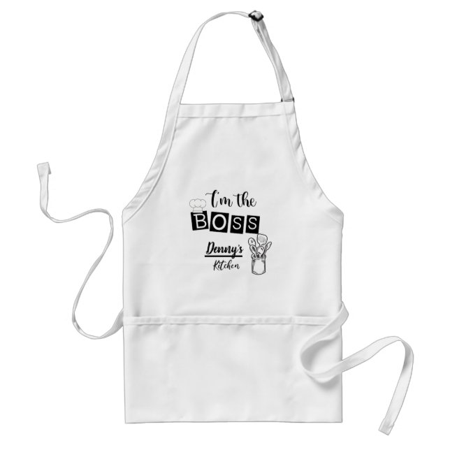 I'm The Boss Name Kitchen Black Text Modern Standard Apron (Front)