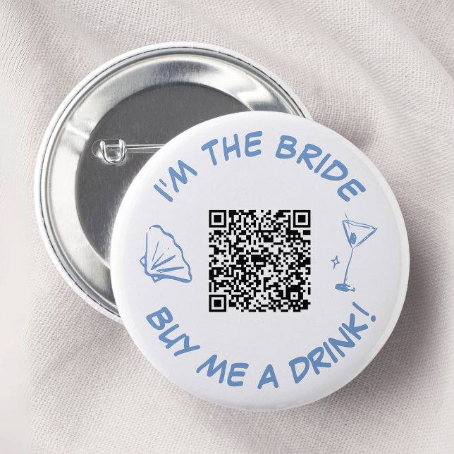 I'm The Bride Buy Me A Drink QR Code 6 Cm Round Badge (Creator Uploaded)