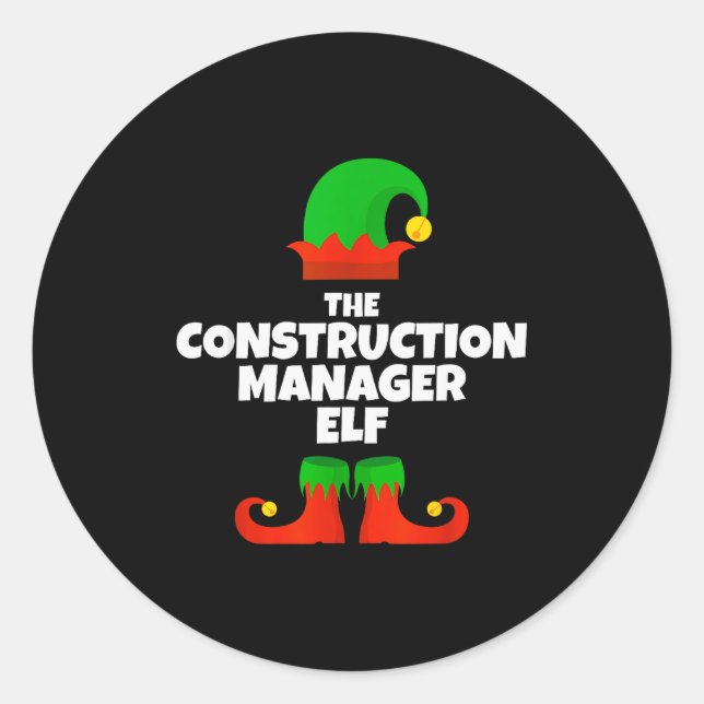 I'm The Construction Manager Elf Family Pajama Chr Classic Round Sticker (Front)