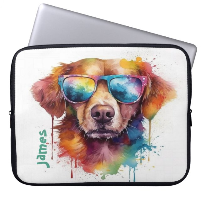 "I'm the Coolest' Watercolor Dog Laptop Sleeve (Front)