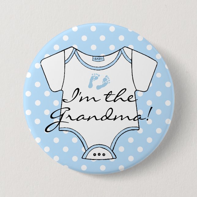 I'm The Grandma  Blue Baby Footprints Personalised 7.5 Cm Round Badge (Front)