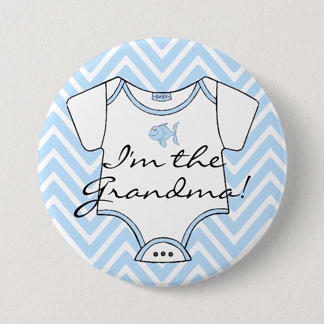 I'm The Grandma Blue Chevron With A Blue Fish 7.5 Cm Round Badge (Front)