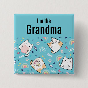 I'm the Grandma Cute Kitty Cat Pattern Whimsical 15 Cm Square Badge