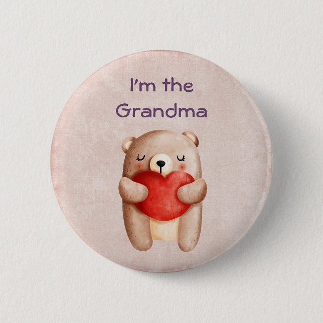 I'm the Grandma Cute Teddy Bear with Red Heart 6 Cm Round Badge (Front)