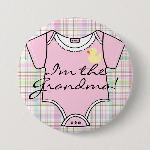 I'm The Grandma on Pink Plaid with Yellow Duck 7.5 Cm Round Badge