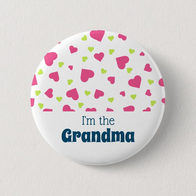 I'm the Grandma  Pink and Green Hearts Pattern 6 Cm Round Badge (Front)