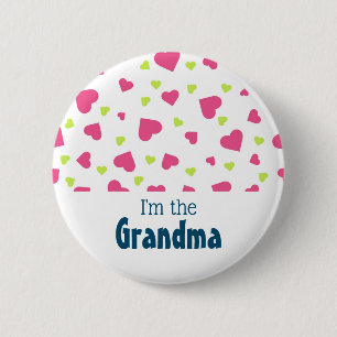 I'm the Grandma Pink and Green Hearts Pattern 6 Cm Round Badge