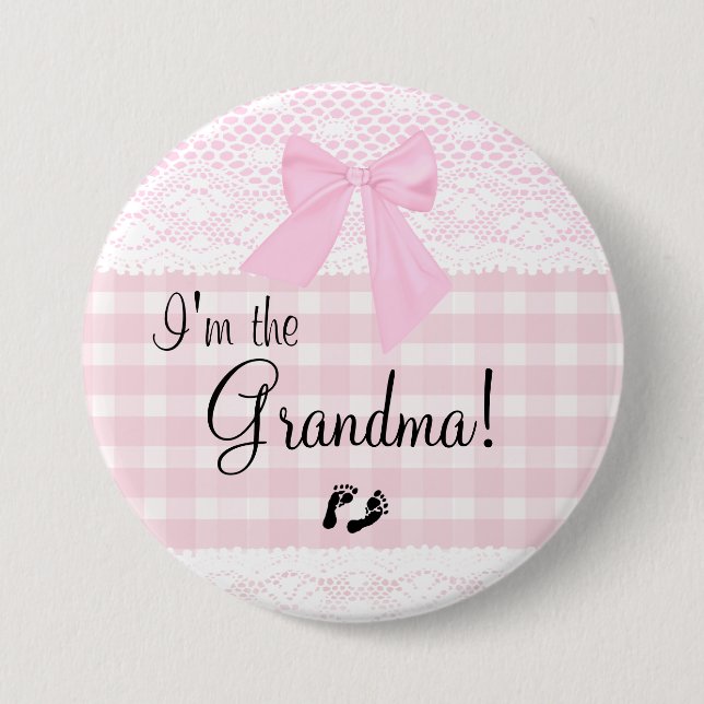 I'm The Grandma Pink Lace 7.5 Cm Round Badge (Front)