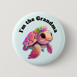 I'm the Grandma - Pink Sea Turtle Whimsical & Cute 6 Cm Round Badge