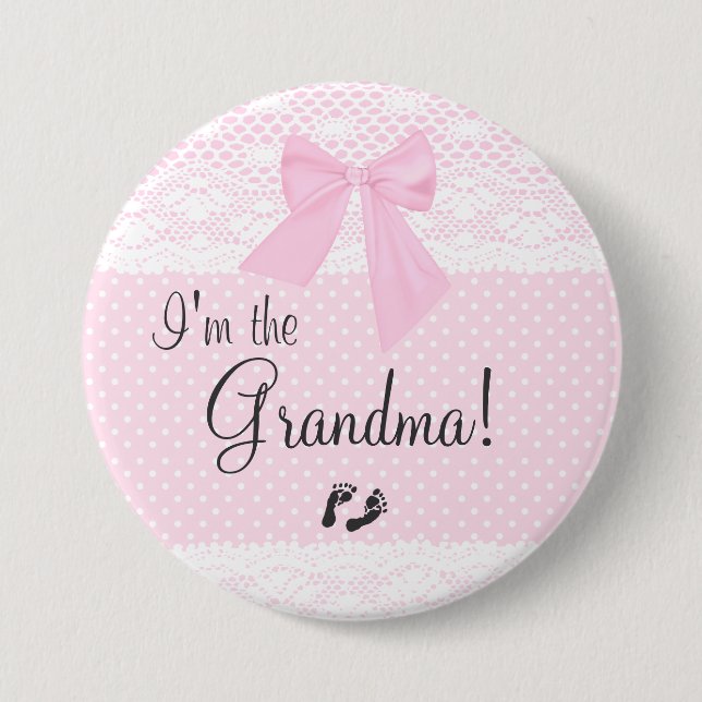 I'm The Grandma with Pink Dots and White Lace 7.5 Cm Round Badge (Front)