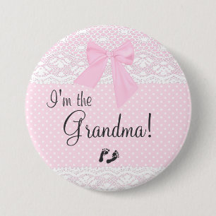 I'm The Grandma with Pink Dots and White Lace 7.5 Cm Round Badge