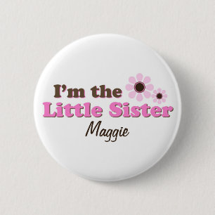 I'm The Little Sister Mod Flowers Personalised 6 Cm Round Badge