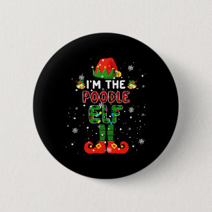 Im The Poodle Elf Xmas Red Plaid Elf Costume Dog L 6 Cm Round Badge