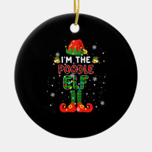 Im The Poodle Elf Xmas Red Plaid Elf Costume Dog L Ceramic Tree Decoration