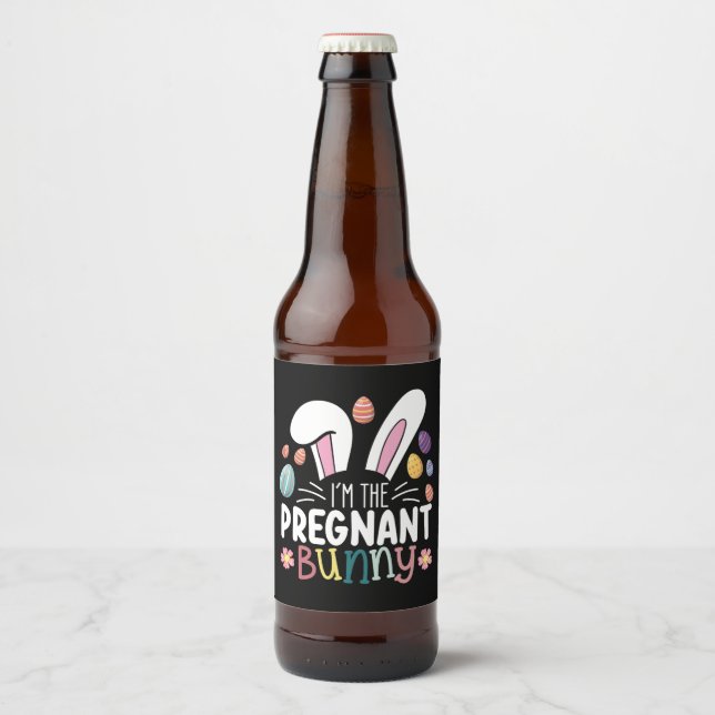 I'm The Pregnant Bunny Mum Easter Family Matching Beer Bottle Label (Front)