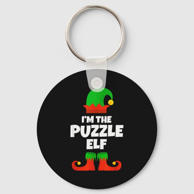 I'm The Puzzle Elf Family Pajama Christmas Funny  Key Ring (Front)