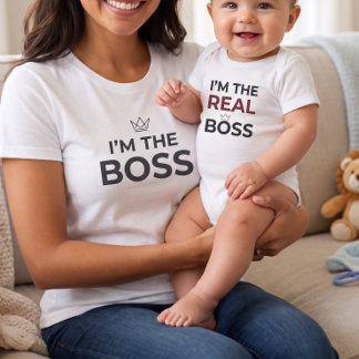 I'm The Real Boss Baby Funny Matching Mum & Baby Bodysuit