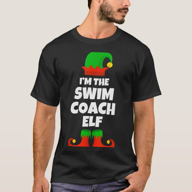 I'm The Swim Coach Elf Family Pajama Christmas Fun T-Shirt (Front)