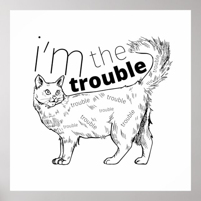 I'm the trouble funny cat - minimal black & white poster (Front)