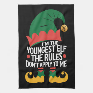 I'm The Youngest Elf Matching Family Christmas Tea Towel