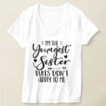 I'm The Youngest Sister Rules Don't Apply To Me T-Shirt<br><div class="desc">I'M THE YOUNGEST SISTER RULES DON'T APPLY TO ME. Funny saying gift for sister, stepsister, sibling, women, mum, girls, toodler, baby. This is the perfect gift tee for Sis, Funny sister lover gift for you best mum or dad who loves sister daughter. Great gift tshirt for a birthday, Christmas and...</div>