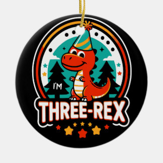I'm Three Rex Cute Dinosaur for 3rd Birthday Girl Ceramic Tree Decoration