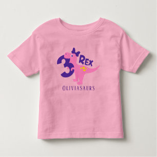 I'm Three Rex Girl Pink Dinosaur Custom Toddler T-Shirt