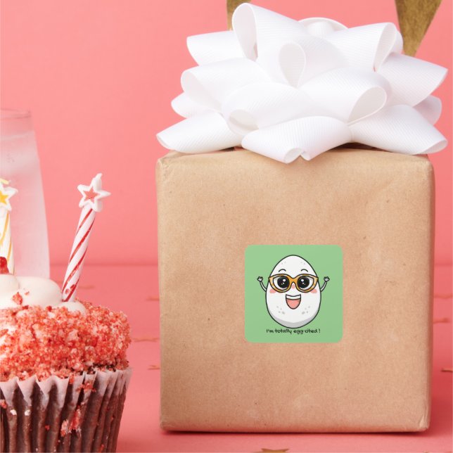 I'm Totally Egg-cited cheerful egg wearing glasses Square Sticker (Party)