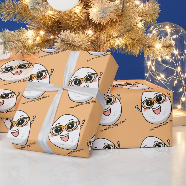 I'm Totally Egg-cited cheerful egg wearing glasses Wrapping Paper (Holidays)
