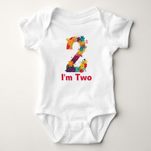 I'm Two Girl 2nd Birthday Party-Personalizable Baby Bodysuit (Front)