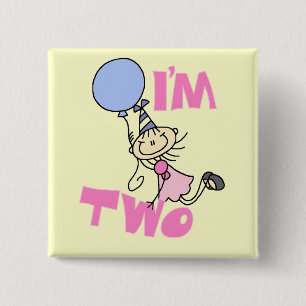 I'm Two Stick Figure Girl Birthday T-shirts 15 Cm Square Badge