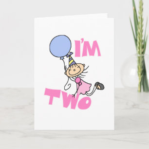 I'm Two Stick Figure Girl Birthday T-shirts Card