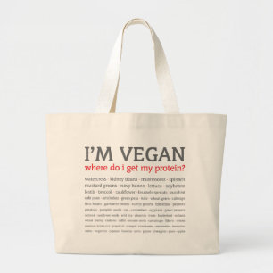 I'm Vegan: Where do I get my protein? Large Tote Bag