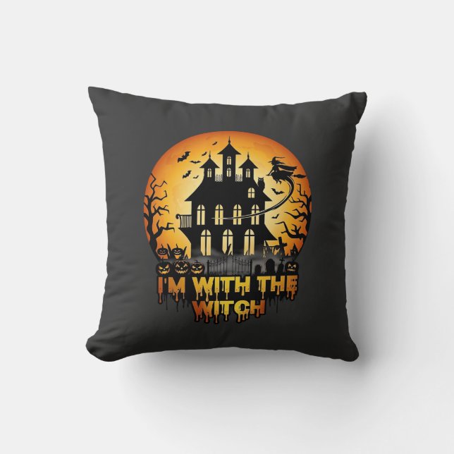 Im Witch Haunted House Full Moon Pumpkins Cushion (Front)