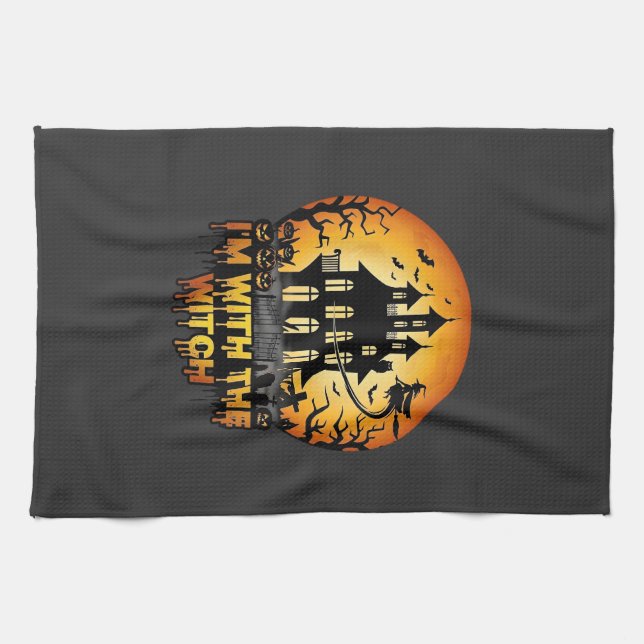 Im Witch Haunted House Full Moon Pumpkins Tea Towel (Horizontal)