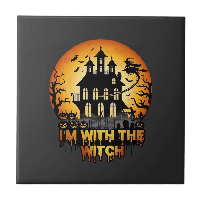 Im Witch Haunted House Full Moon Pumpkins Tile (Front)