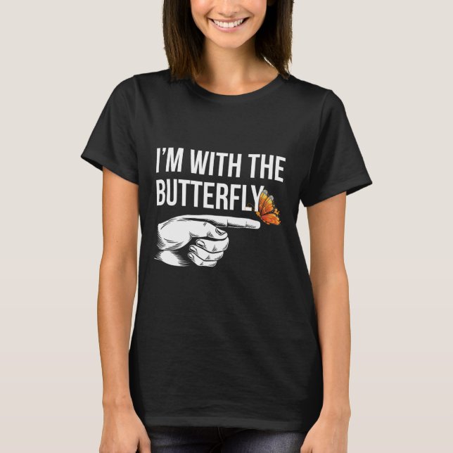I'm With Butterfly Party Matching Couples Hallowee T-Shirt (Front)