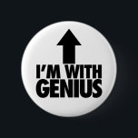 Im With Genius 6 Cm Round Badge<br><div class="desc">Im With Genius is a hilarious parody of Im With Stupid. This Pinback Button uses a bold black arrow with “Im With Genius” below to give humour and satire,  the perfect button for anyone looking for funny and humourous jokes.</div>