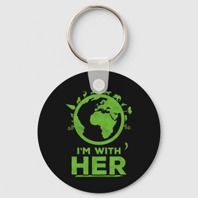 I'm With Her Earth Shirt Environment Awareness Ear Key Ring (Front)